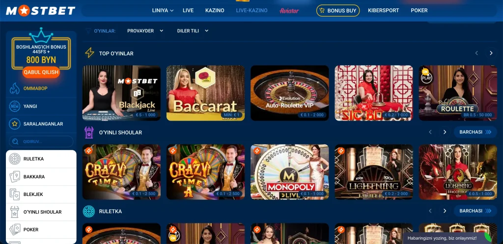 mostbet live kazino