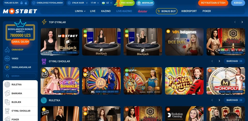 mostbet live casino